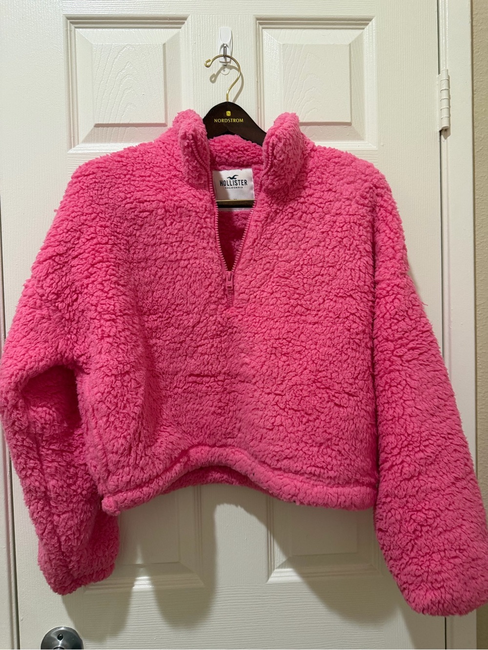 Hollister Plush Sherpa Half-Zip Jacket in Bright Pink